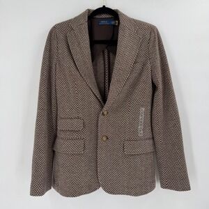 NWOT Polo Ralph Lauren Blazer Womens 6 Brown Herringbone Cotton Wool  Academia